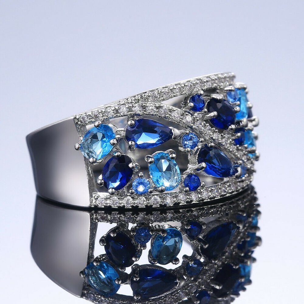 new womens blue aquamarine s925 ring
